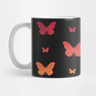 Red Orange Ombre Faux Glitter Butterflies Mug